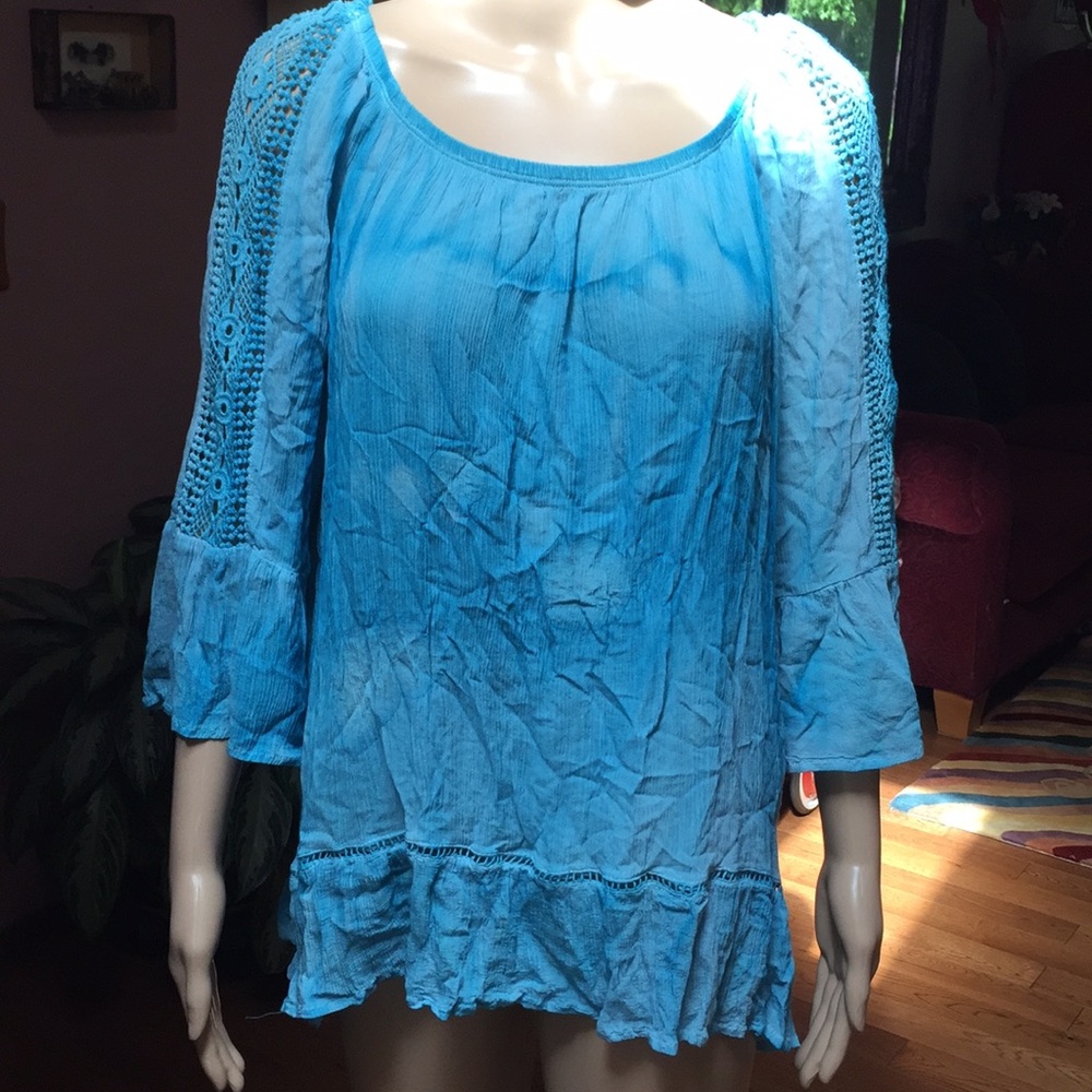 Boho turquoise tie dye summer blouse size 1X